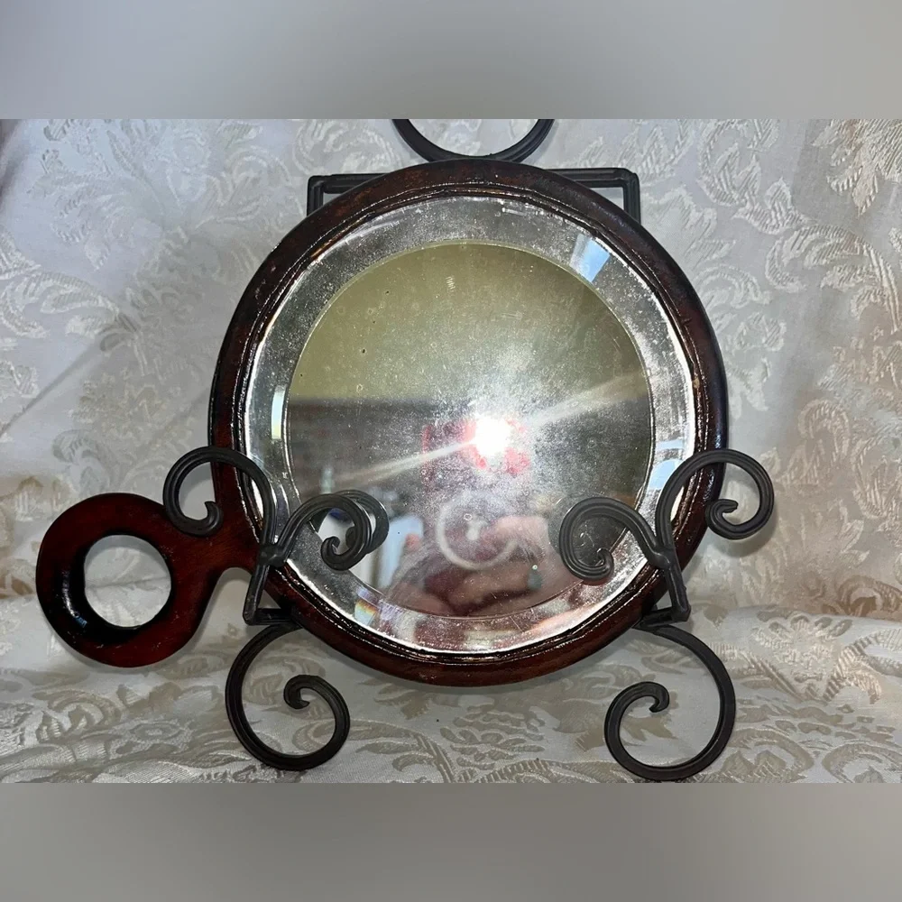 Antique Japanese Kamakura Bori Hand Carved Wood Mirror - Meiji Lotus Lacquerware